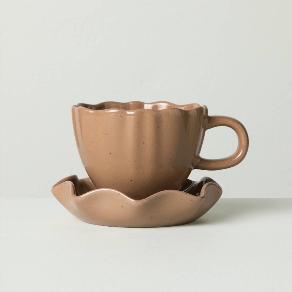 5oz Scalloped Stoneware Espresso Cup & Saucer Set Tan - Hearth & Hand Magnolia